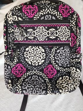 Vera Bradley Quilted Backpack in Black, White & Pink